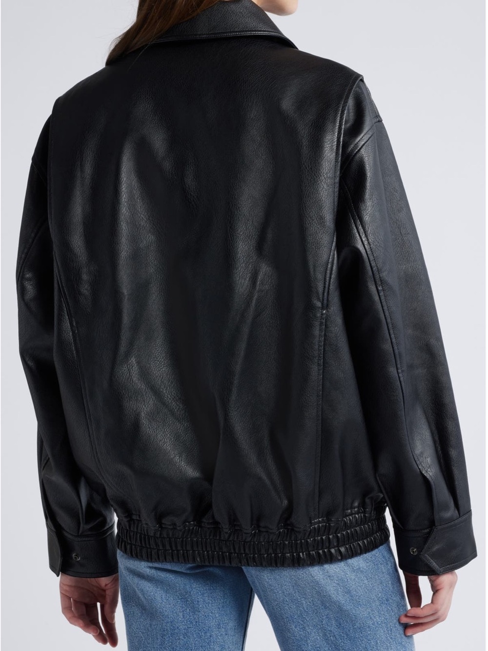 NWT Pixie Market Black Faux Leather Oversized Bomber Jacket - Picture 2 of 4